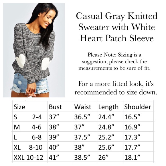 Gray Knitted Sweater with White Heart Patch Sleeve - Picture 7 of 7